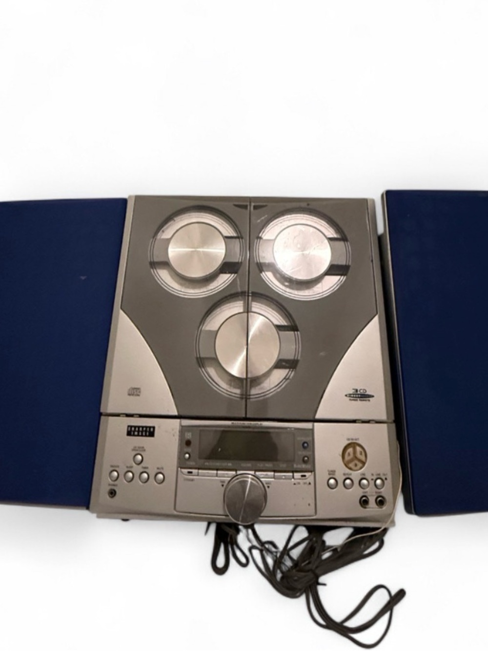 Silver Portable CD Stereo System with Blue Speakers